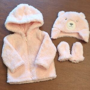 Carter's Soft Pink Baby Jacket Hat And Mittens Set 0-3m